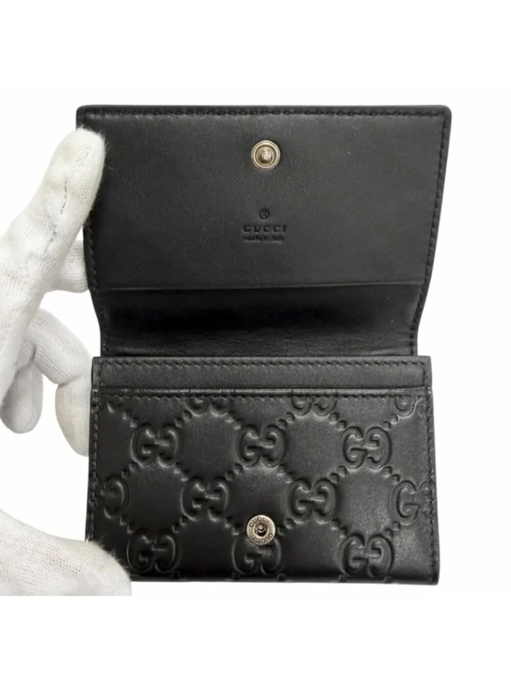 Gucci GG Emblem Card Case Leather Guccissima Bifold Business Holder Black